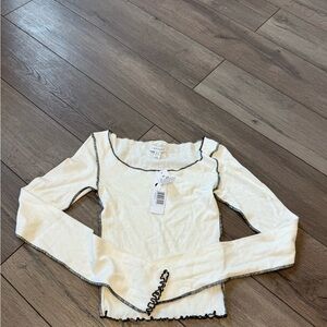Topshop Cream Top with Black Trim